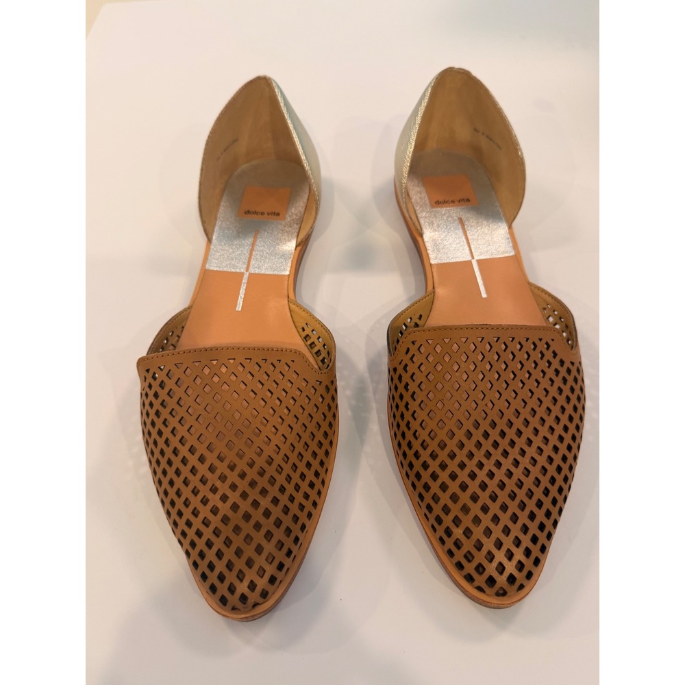 Dolce Vita Womens Sz 10 Perforated D'Orsay Flats Brown Gold Metallic Pointed Toe